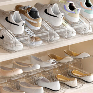New Design Modern Adjustable Spacing Saving Acrylic Double Layer Shoe Stacker Foldable Shoe Slots Rack Storage Organizer